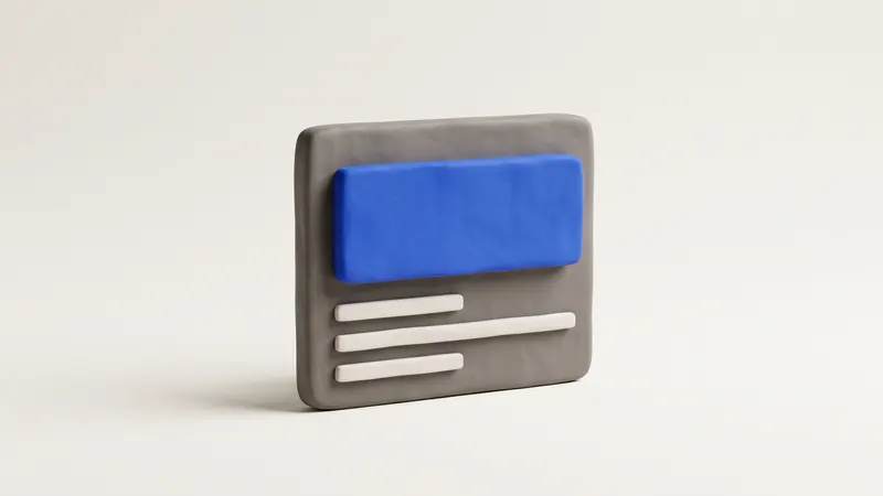 A matte clay search bar shape with a small cobalt panel lifting from its top, on a warm off-white background