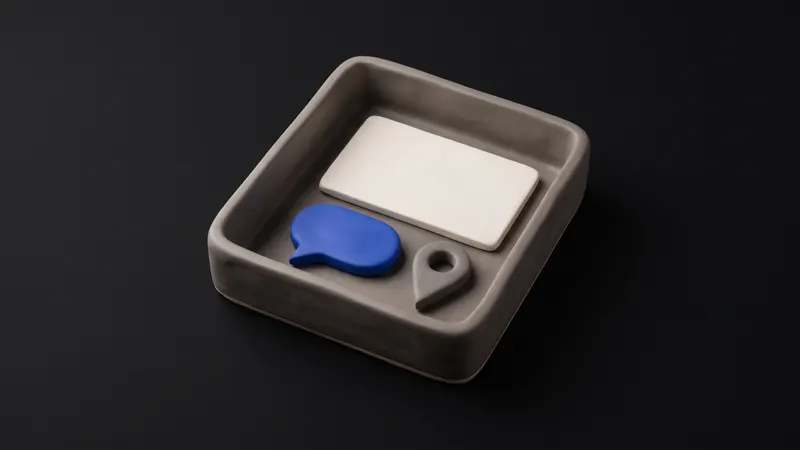 A matte clay speech bubble on a clay calendar block with one cobalt day marked, on a near-black background