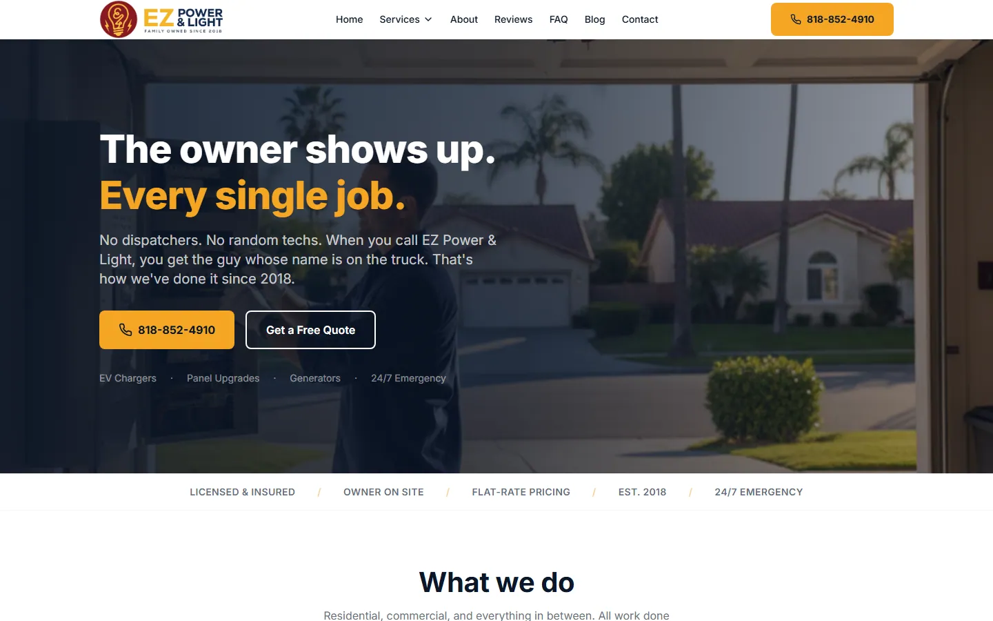 EZ Power & Light website, home page