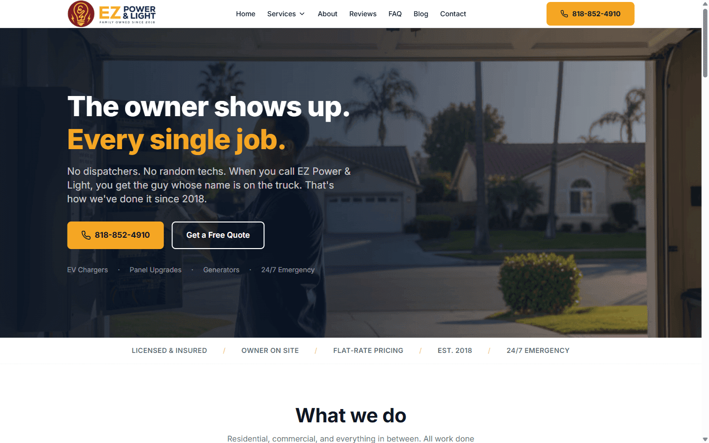 EZ Power & Light website built by French Press Labs