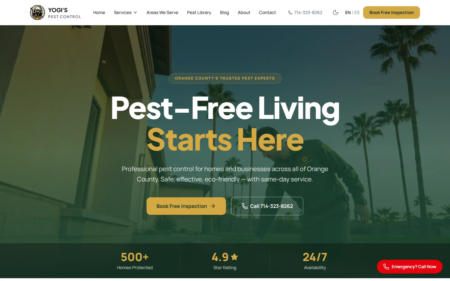 Yogi's Pest Control website, home page