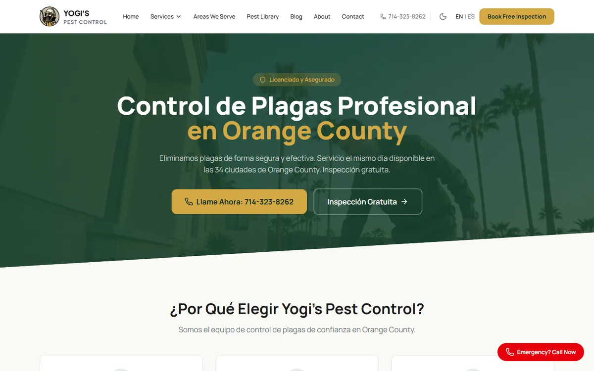 Yogi's Pest Control: Spanish homepage