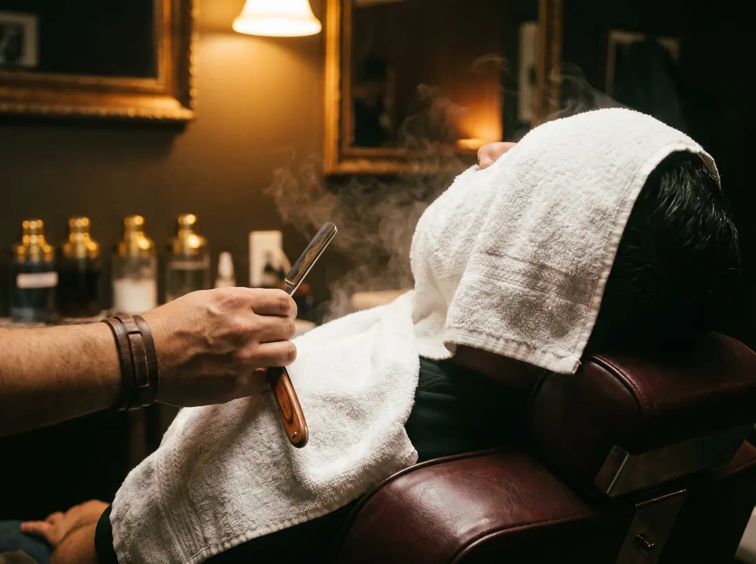 Hot towel shave in progress