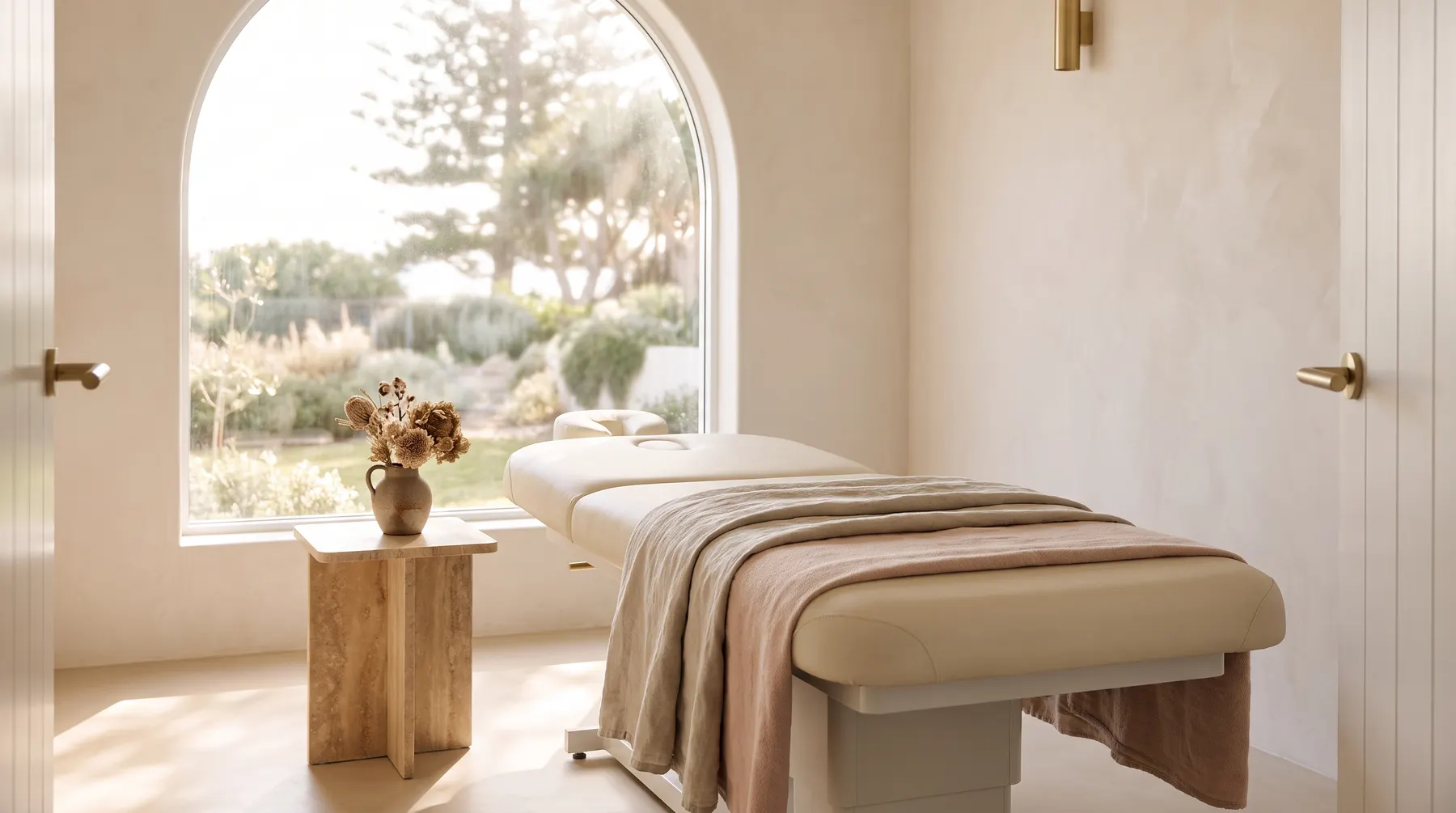Treatment room with arched window