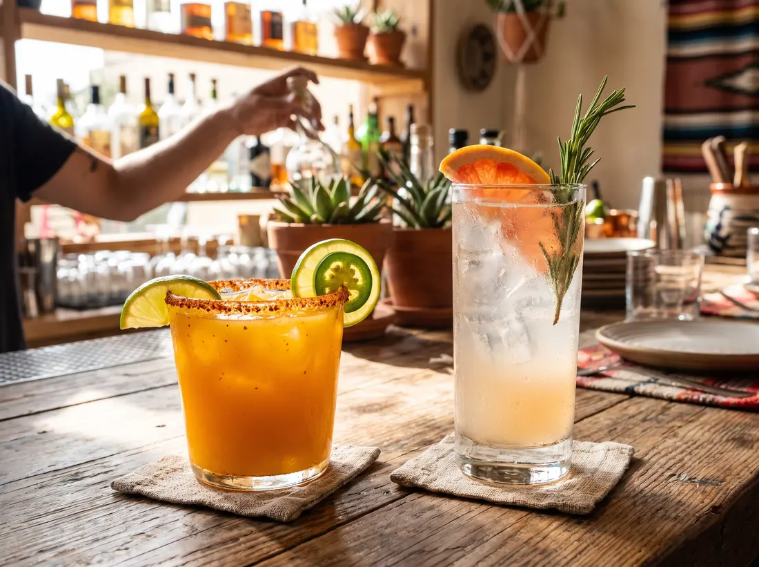 Mango margarita and mezcal paloma
