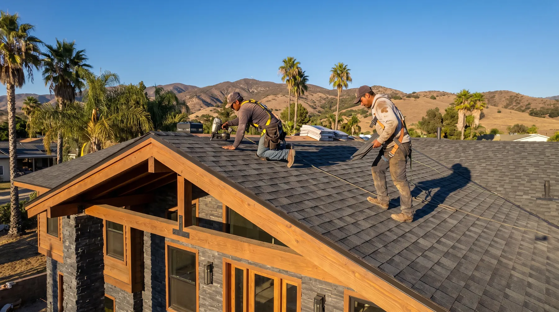 Copperline crew installing architectural shingles